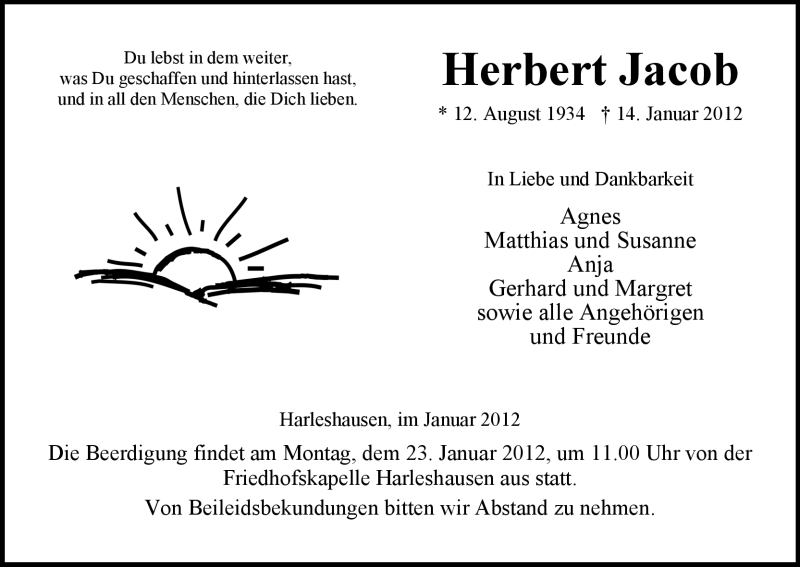 Traueranzeigen Von Herbert Jacob Trauer HNA De