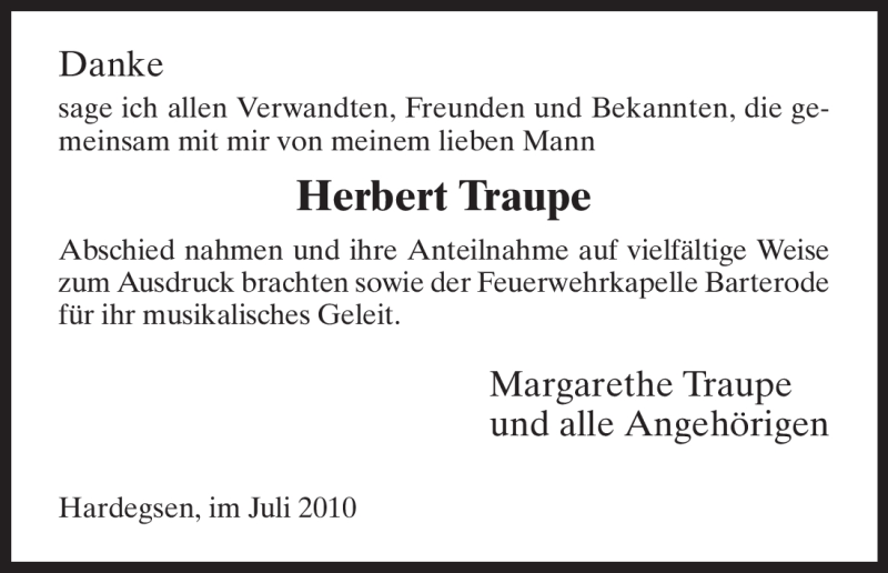 Traueranzeigen Von Herbert Traupe Trauer HNA De