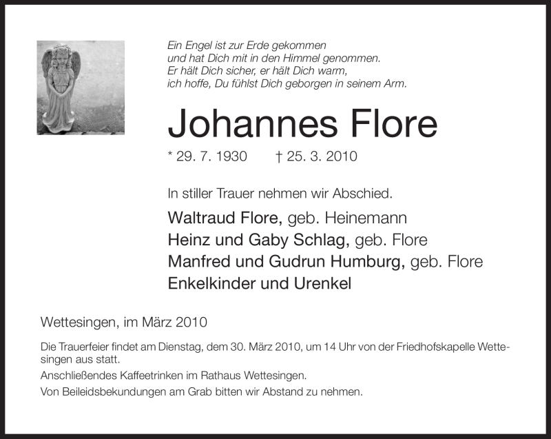 Traueranzeigen Von Johannes Flore Trauer Hna De