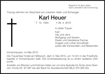 Traueranzeigen Von Karl Heuer Trauer HNA De