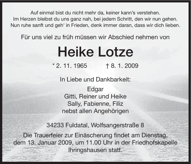 Traueranzeigen Von Heike Lotze Trauer Hna De