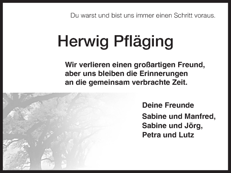 Traueranzeigen von Herwig Pfläging Trauer HNA de