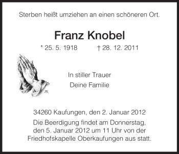 Traueranzeigen Von Franz Knobel Trauer HNA De