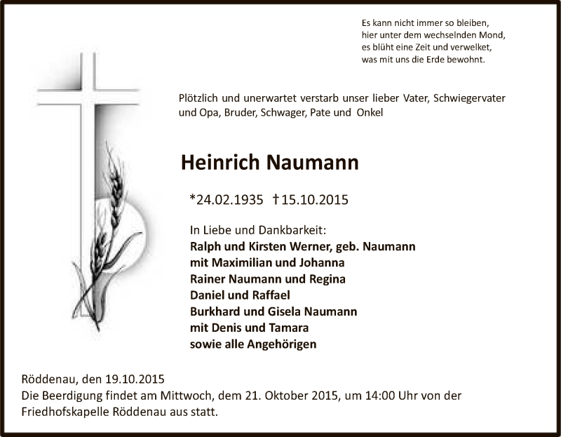 Traueranzeigen Von Heinrich Naumann Trauer Hna De