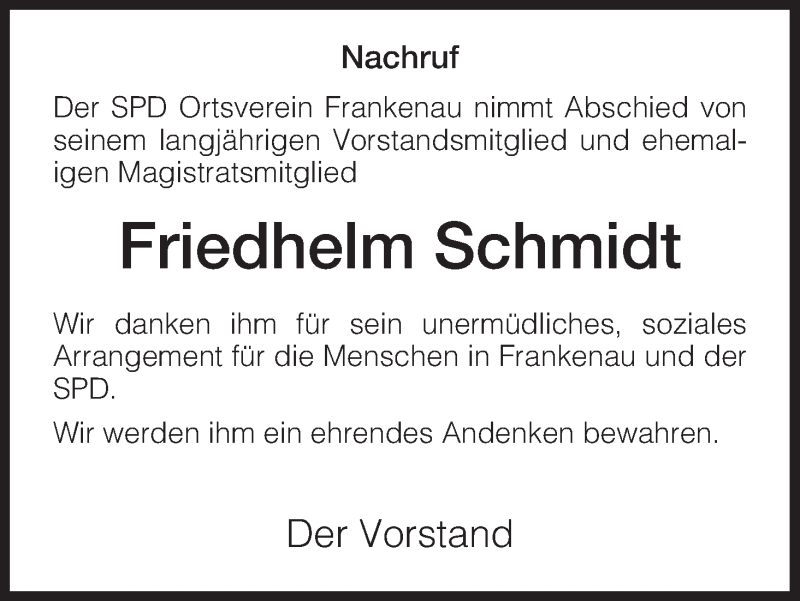 Traueranzeigen Von Friedhelm Schmidt Trauer Hna De