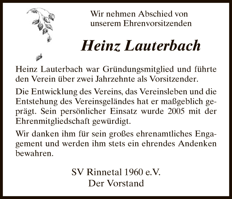 Traueranzeigen Von Heinz Lauterbach Trauer HNA De