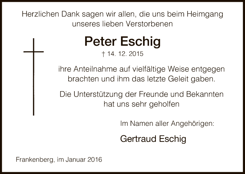 Traueranzeigen Von Peter Eschig Trauer HNA De