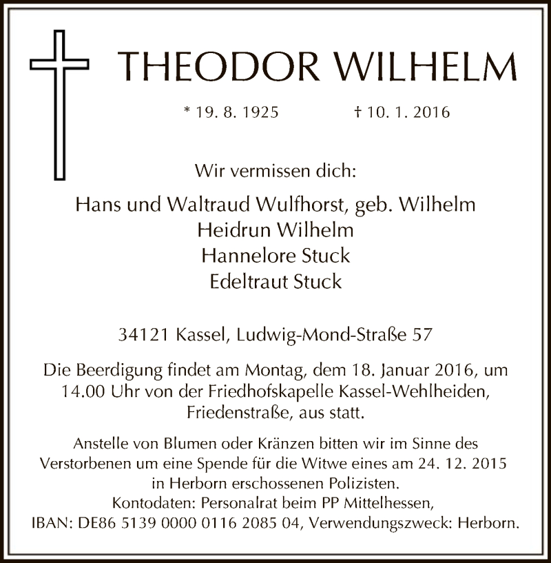 Traueranzeigen Von Theodor Wilhelm Trauer Hna De