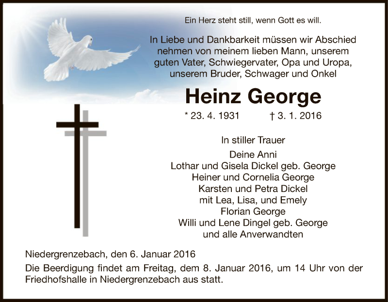 Traueranzeigen Von Heinz George Trauer Hna De