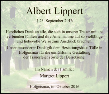 Traueranzeigen Von Albert Lippert Trauer Hna De