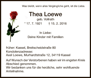 Traueranzeigen Von Thea Loewe Trauer Hna De