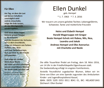 Traueranzeigen Von Ellen Dunkel Trauer HNA De