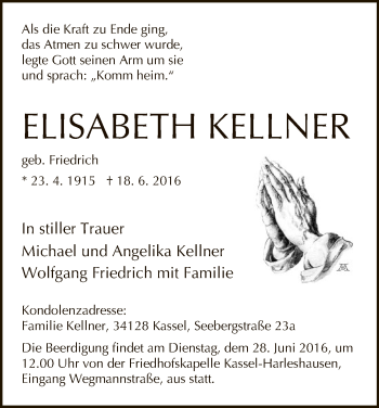 Traueranzeigen Von Elisabeth Kellner Trauer Hna De