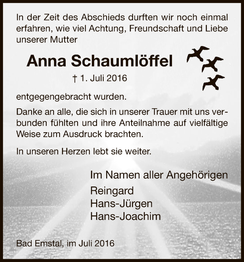 Traueranzeigen von Anna Schaumlöffel Trauer HNA de