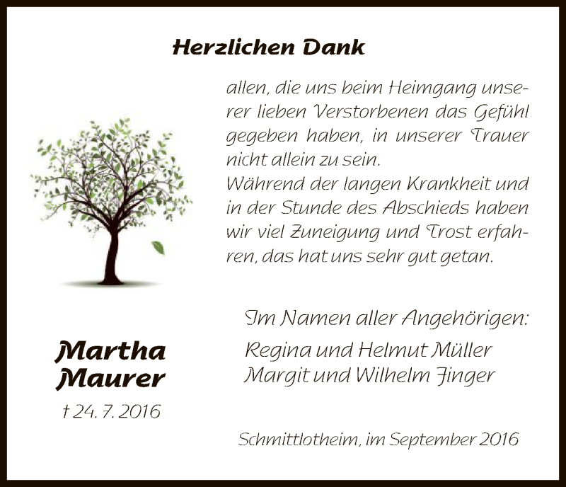 Traueranzeigen Von Martha Maurer Trauer Hna De