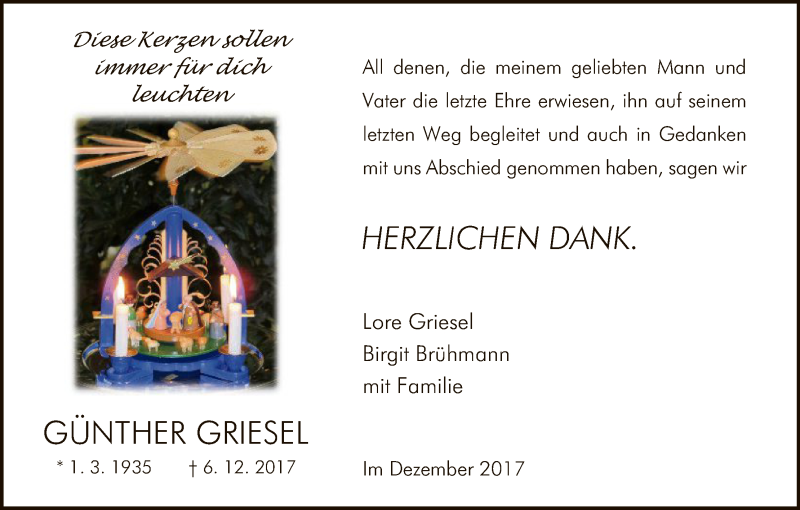 Traueranzeigen von Günther Griesel Trauer HNA de