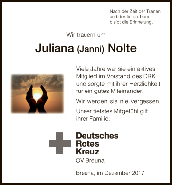 Traueranzeigen Von Juliana Nolte Trauer HNA De