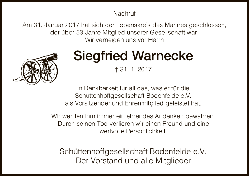 Traueranzeigen Von Siegfried Warnecke Trauer Hna De