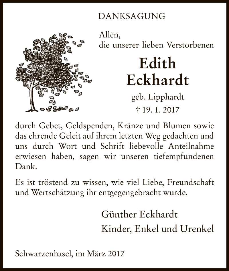 Traueranzeigen Von Edith Eckhardt Trauer HNA De