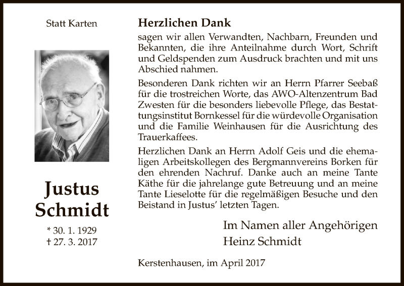 Traueranzeigen Von Justus Schmidt Trauer Hna De