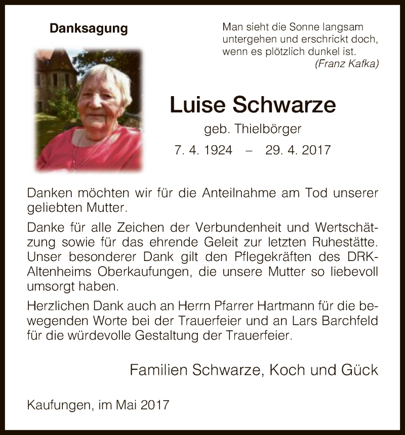 Traueranzeigen Von Luise Schwarze Trauer HNA De