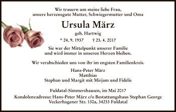 Traueranzeigen von Ursula März Trauer HNA de