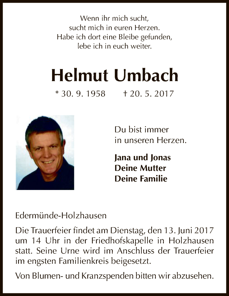 Traueranzeigen Von Helmut Umbach Trauer Hna De