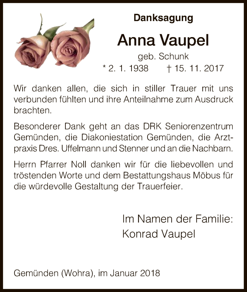 Traueranzeigen Von Anna Vaupel Trauer Hna De