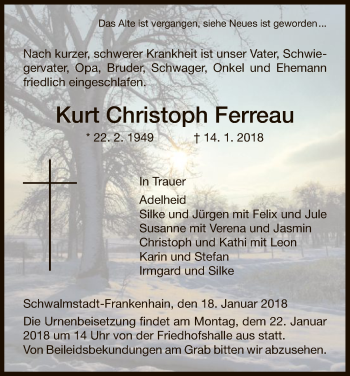 Traueranzeigen Von Kurt Christoph Ferreau Trauer HNA De