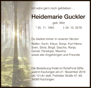 Traueranzeigen Von Heidemarie Guckler Trauer Hna De