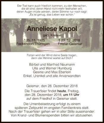 Traueranzeigen Von Anneliese Kapol Trauer Hna De