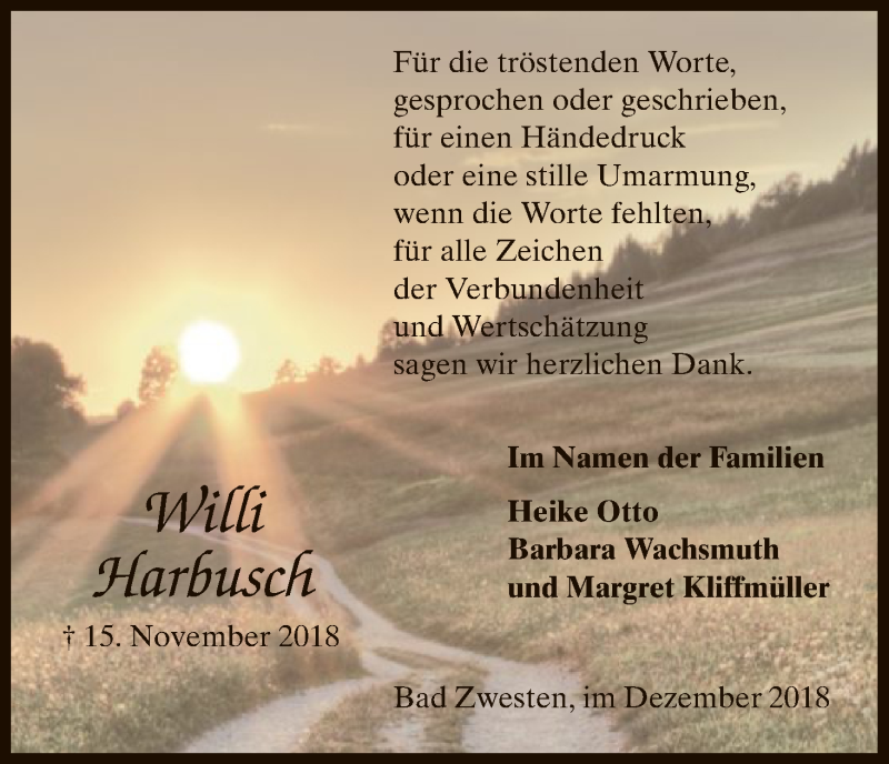 Traueranzeigen Von Willi Harbusch Trauer HNA De