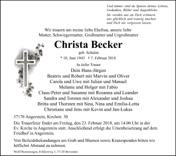 Traueranzeigen Von Christa Becker Trauer HNA De