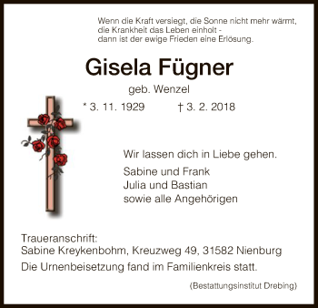 Traueranzeigen von Gisela Fügner Trauer HNA de