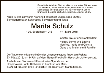 Traueranzeigen Von Marita Schulz Trauer HNA De