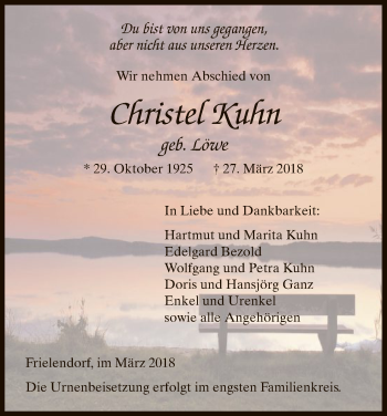 Traueranzeigen Von Christel Kuhn Trauer Hna De