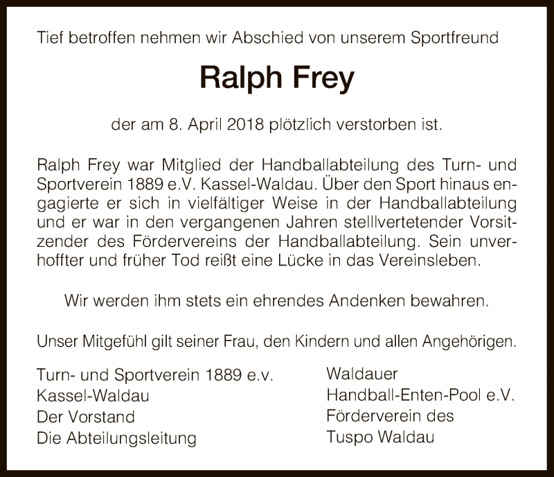 Traueranzeigen Von Ralph Frey Trauer HNA De