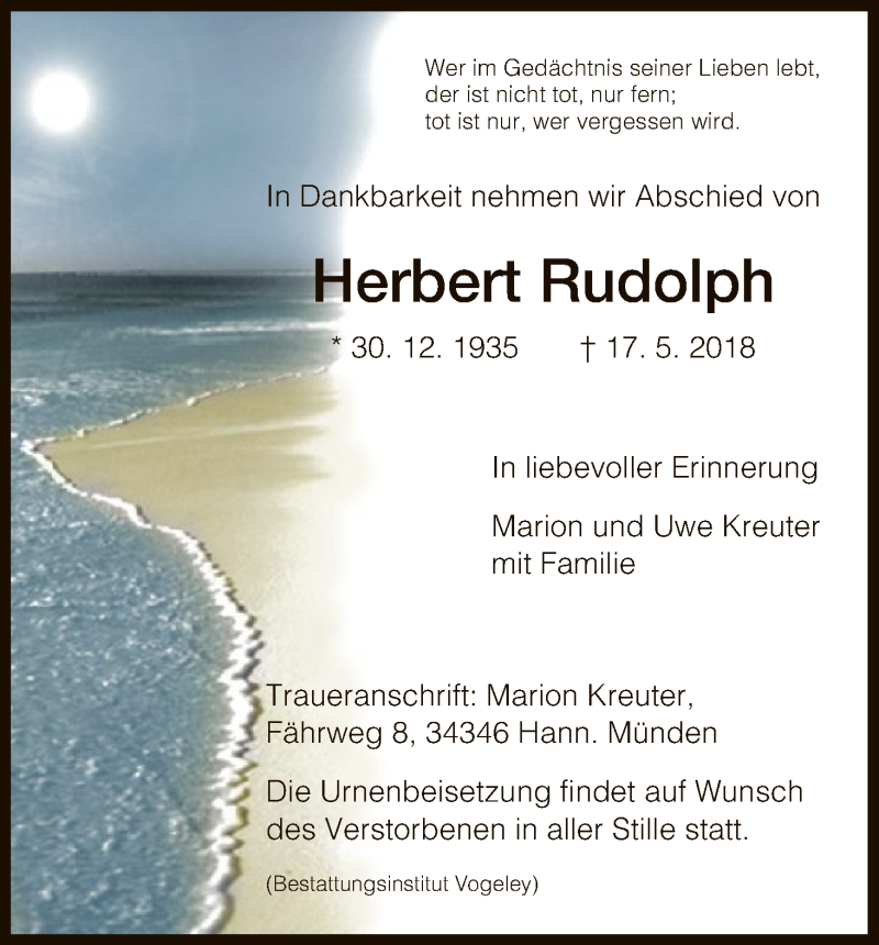 Traueranzeigen Von Herbert Rudolph Trauer HNA De