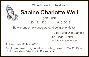 Traueranzeigen Von Sabine Charlotte Weil Trauer Hna De