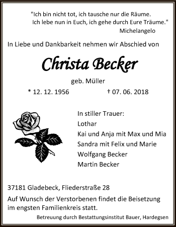 Traueranzeigen Von Christa Becker Trauer HNA De