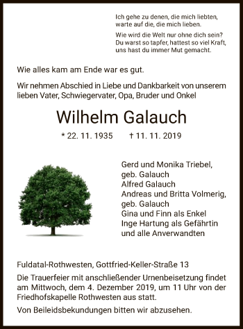 Traueranzeigen Von Wilhelm Galauch Trauer HNA De