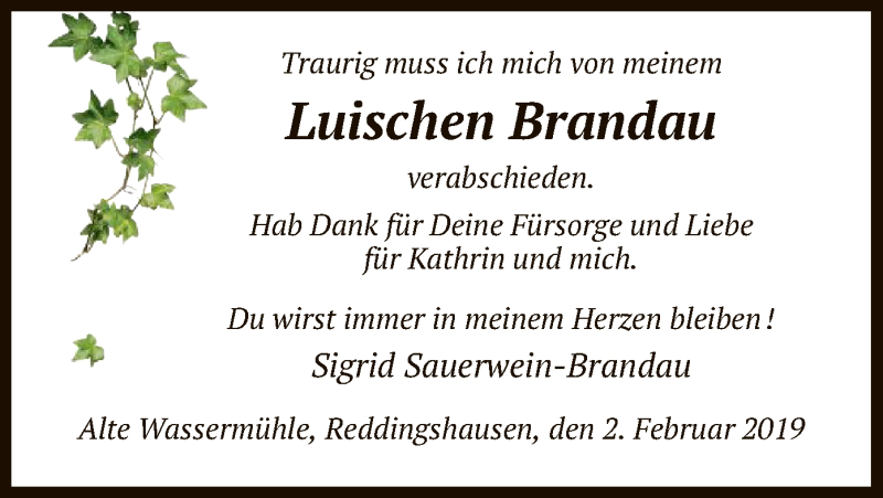 Traueranzeigen Von Luischen Brandau Trauer HNA De