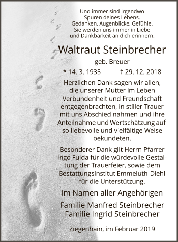 Traueranzeigen Von Waltraut Seinbrecher Trauer Hna De