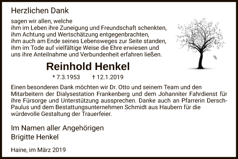 Traueranzeigen Von Reinhold Henkel Trauer HNA De