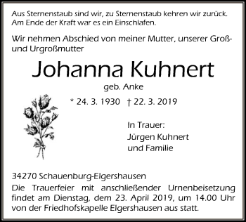 Traueranzeigen Von Johanna Kuhnert Trauer HNA De