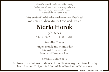 Traueranzeigen Von Maria Horak Trauer Hna De