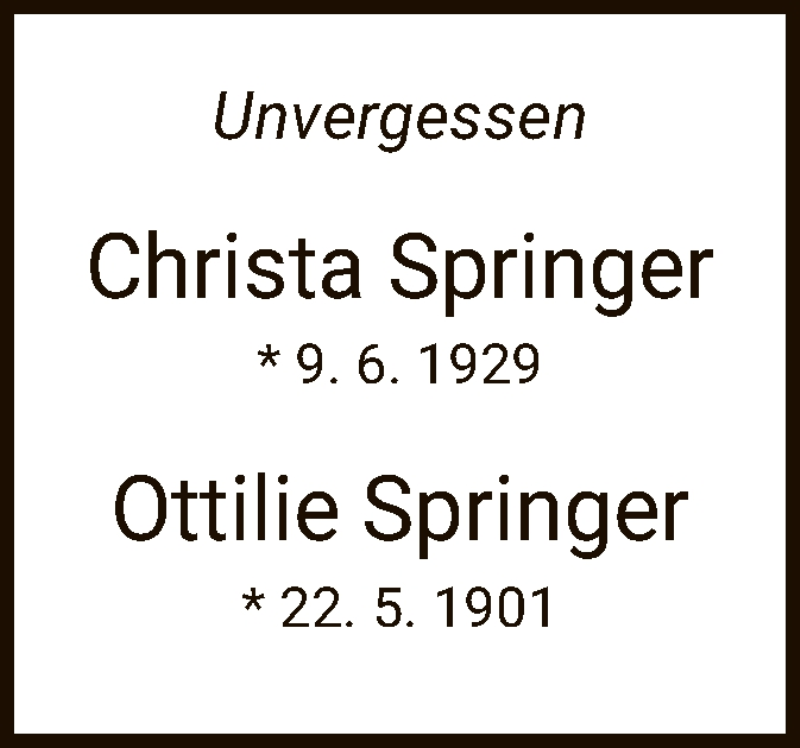 Traueranzeigen Von Christa Und Ottilie Springer Trauer HNA De