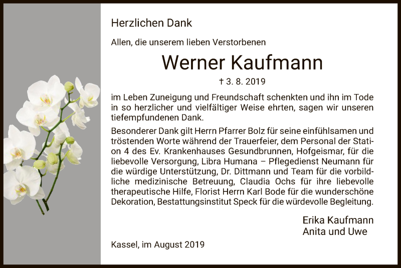 Traueranzeigen Von Werner Kaufmann Trauer Hna De