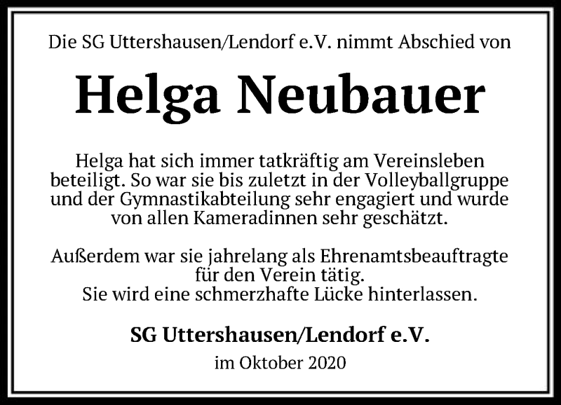 Traueranzeigen Von Helga Neubauer Trauer Hna De