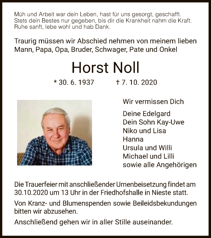 Traueranzeigen Von Horst Noll Trauer Hna De